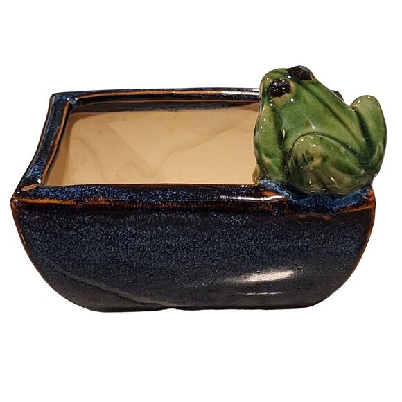 Green Frog Studio Pottery Blue Speckled Glaze Succulent Planter Pot Handmade - Picture 5 of 8